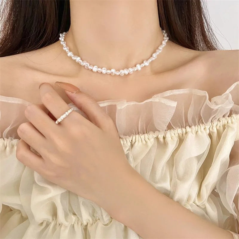 Simple Imitation Pearl Necklace Adjustable Elegant Irregular Beads New Trend Date Wedding Party Jewelry Women Girls Gift
