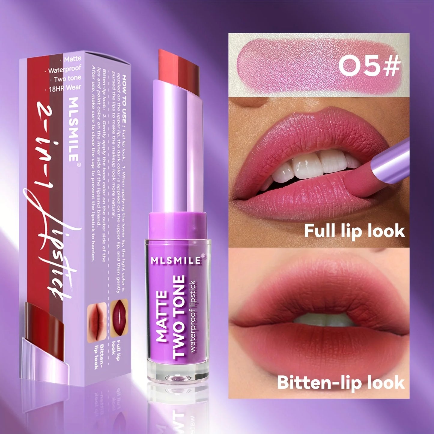 Lipstick with Two Tones, Hydrating & Shimmer Lipstick, Matte Gradient Color Long-Lasting Makeup Lipstick, Waterproof Lipstick