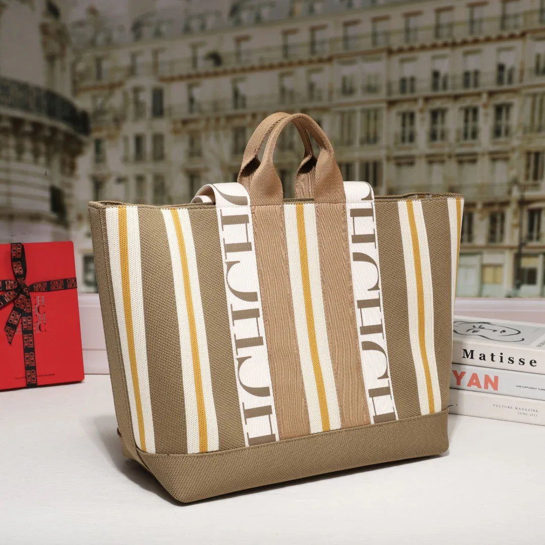 CH Classic Ladies Crossbody Bag Large Capacity Commuter Style Ladies Tote Bag Simple Stripe Design Ladies Shoulder Bag Letters