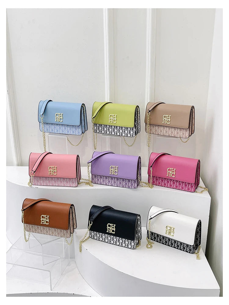 CH Multi Embossed Ladies Handbag Classic Ladies Crossbody Bag Ladies Shoulder Bag Fashion Luxury Brand Pure Color Design