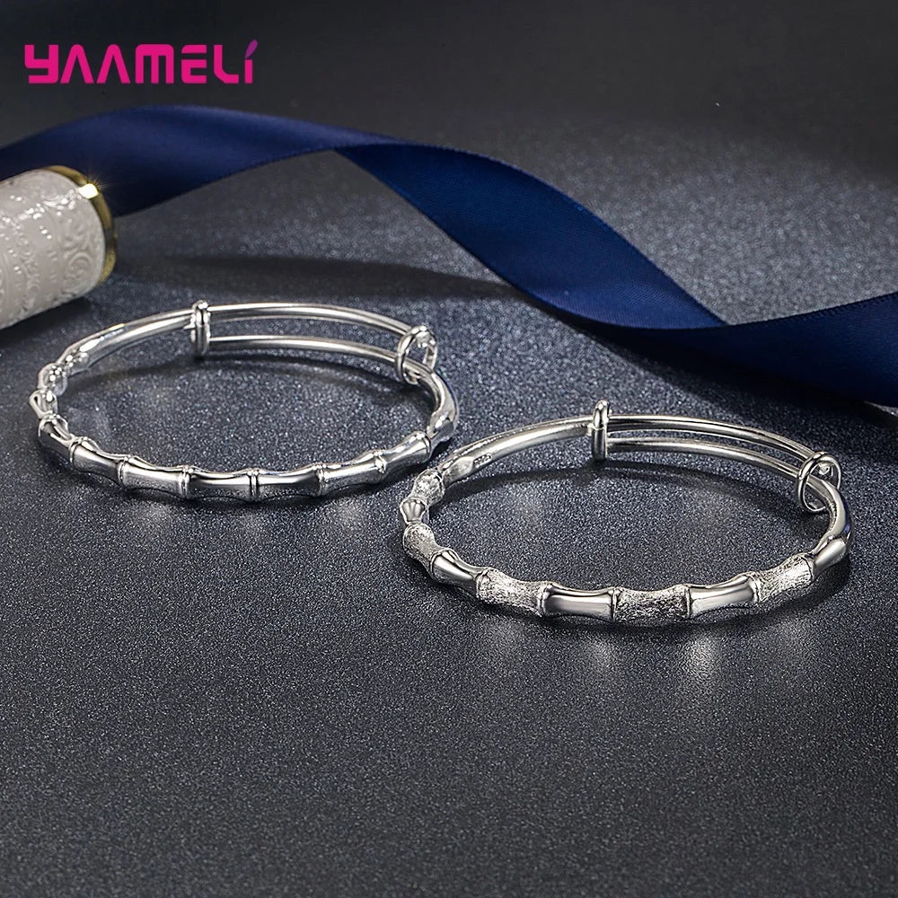 925 Sterling Silver Jewelry Bangles New Trend Bamboo Stylish Adjustable Wristband for Women Wedding Party Accessories