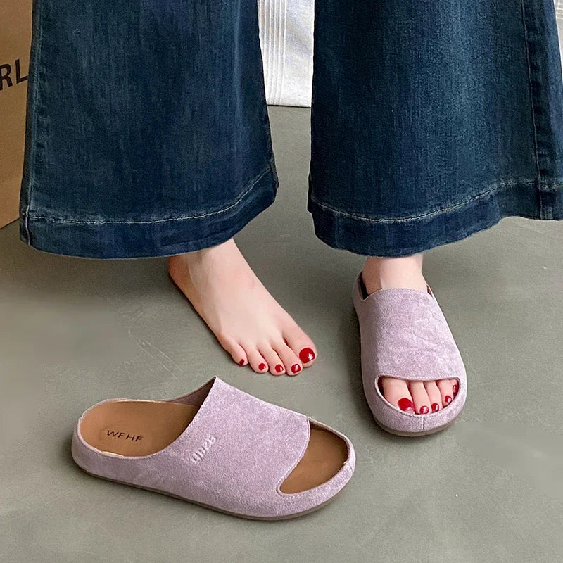 Women's Slides Plat Slippers Casual Closed Toe Round Toe Suede Clog Sandals Autumn New Retro Solid Color Fashion Shoes Slippers