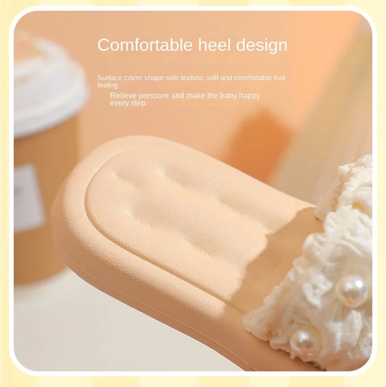 Slippers Princess Wind Pearl Puffs Girls Little Girl Slippers Soft Bottom Outside Penetrating Air Sandals