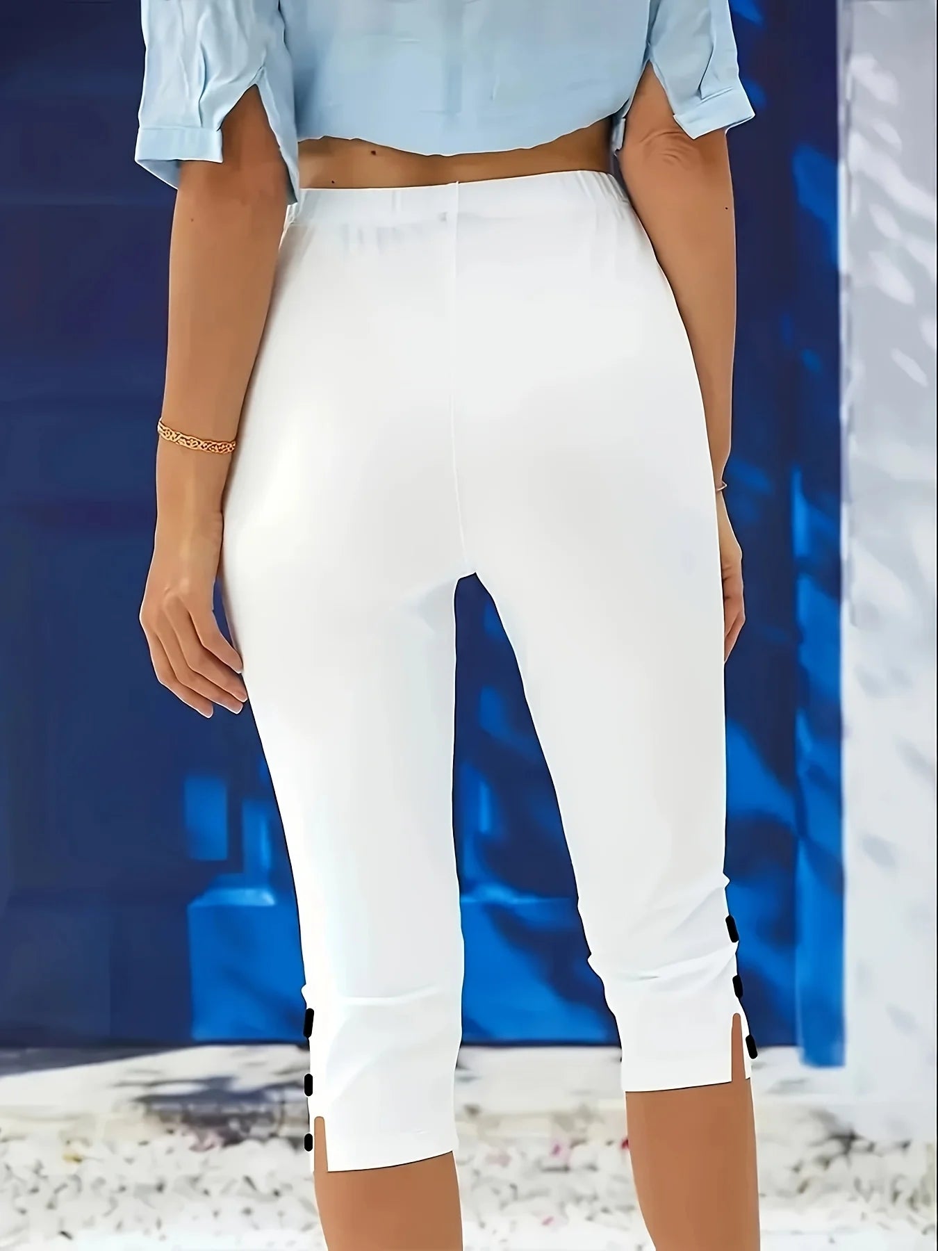 Ladies casual sweatpants, summer elastic waist stretch yoga pants ladies cropped pants.