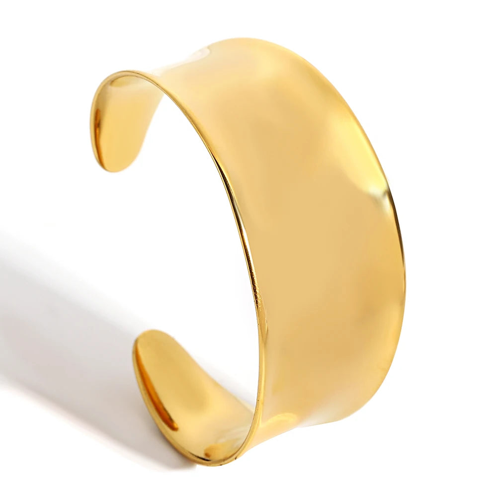 Gold Plated Tarnish Free Smooth Wide Cuff Bangles Bracelets for Woman Men Simple Irregular Minimalist Open Bangles Wrist Bangles