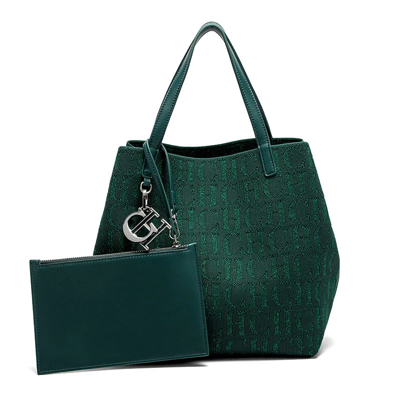 CH Ladies Tote Bag Large Capacity Ladies Shoulder Bag Simple Daily Commuter Bag Ladies Crossbod Solid Colour Letter Print Design