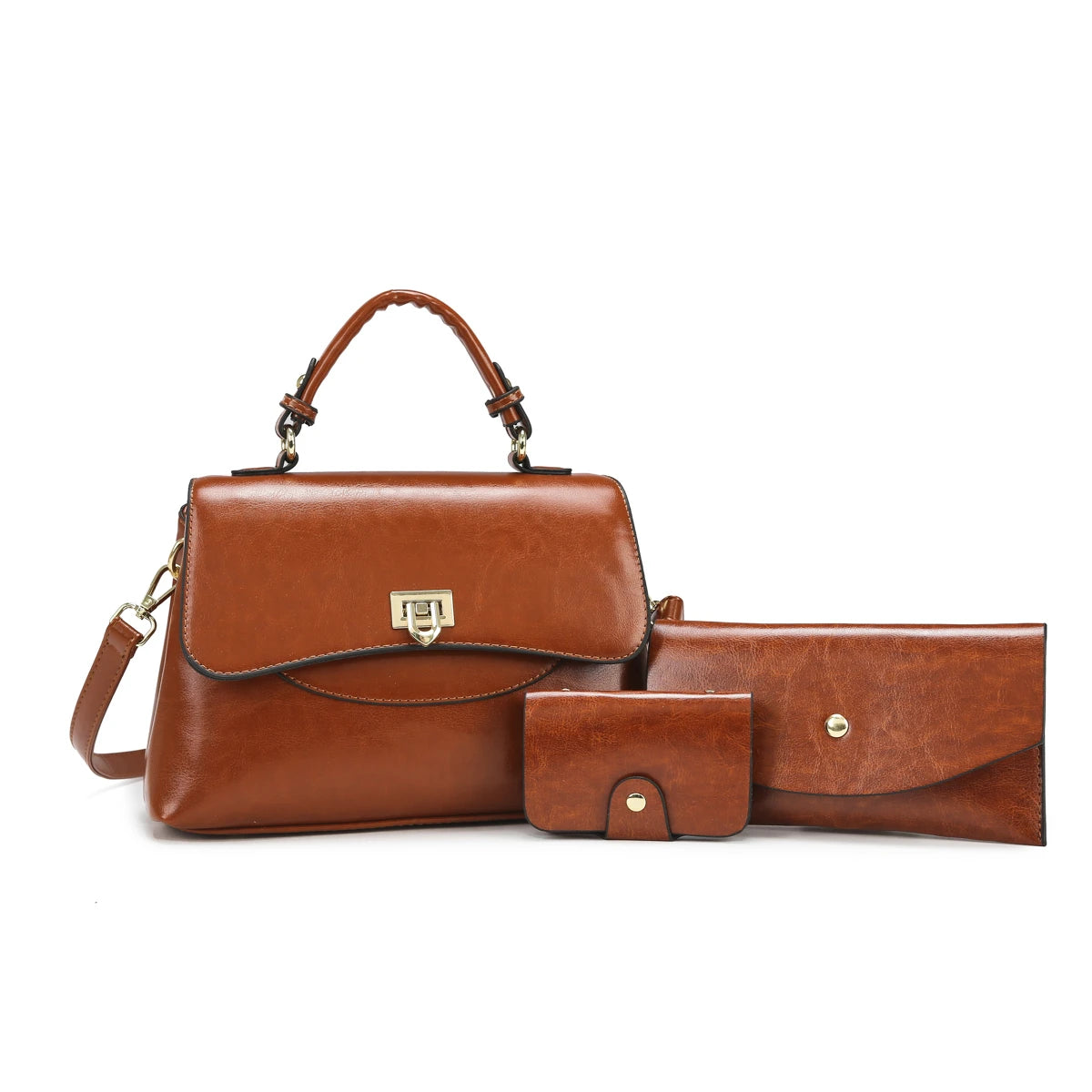 ladies handbags. Luxury 3-Piece PU Leather Women's Bag Set - Shoulder/Crossbody/Tote, Waterproof & Durable, Multi-Color Options