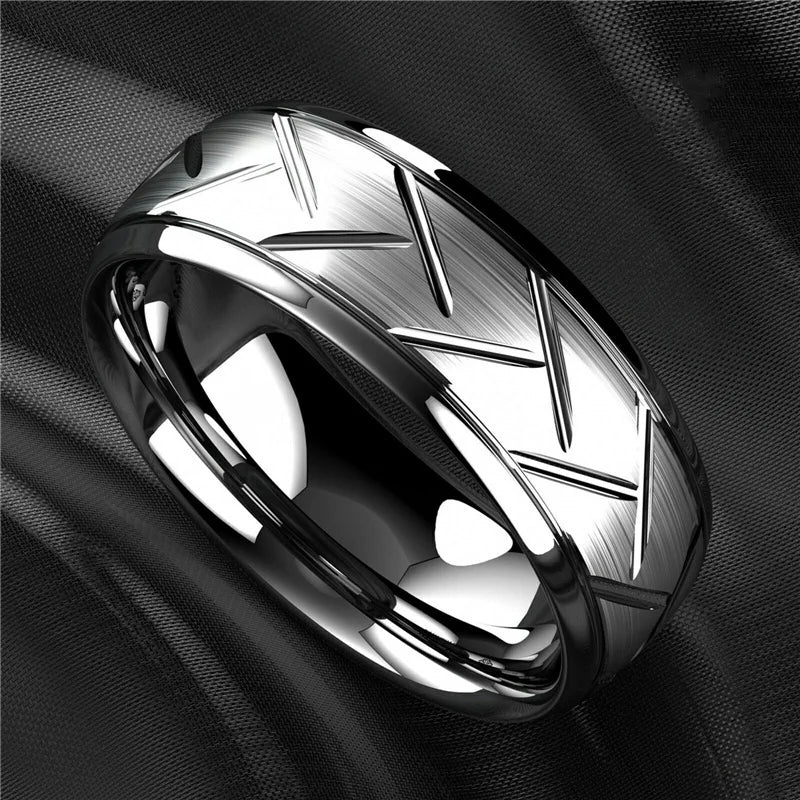 Fashion Stainless Steel Black Ring Stylish Simple Men's Black Wire Groove Tire Ring Artificial Jewelry Lover Gift