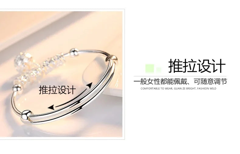 2024 Fashion Women Jewelry Gift Charm Artificial Stone Bangle Cuff Bracelet Ball Bell Pendants Sliver 925 Sterling Silver