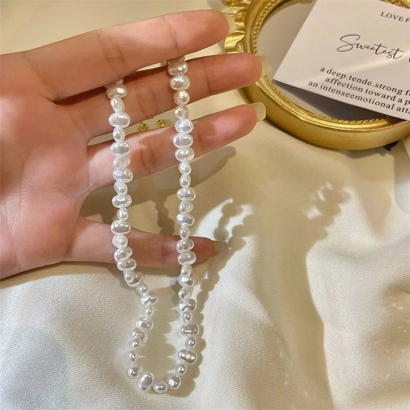 Simple Imitation Pearl Necklace Adjustable Elegant Irregular Beads New Trend Date Wedding Party Jewelry Women Girls Gift
