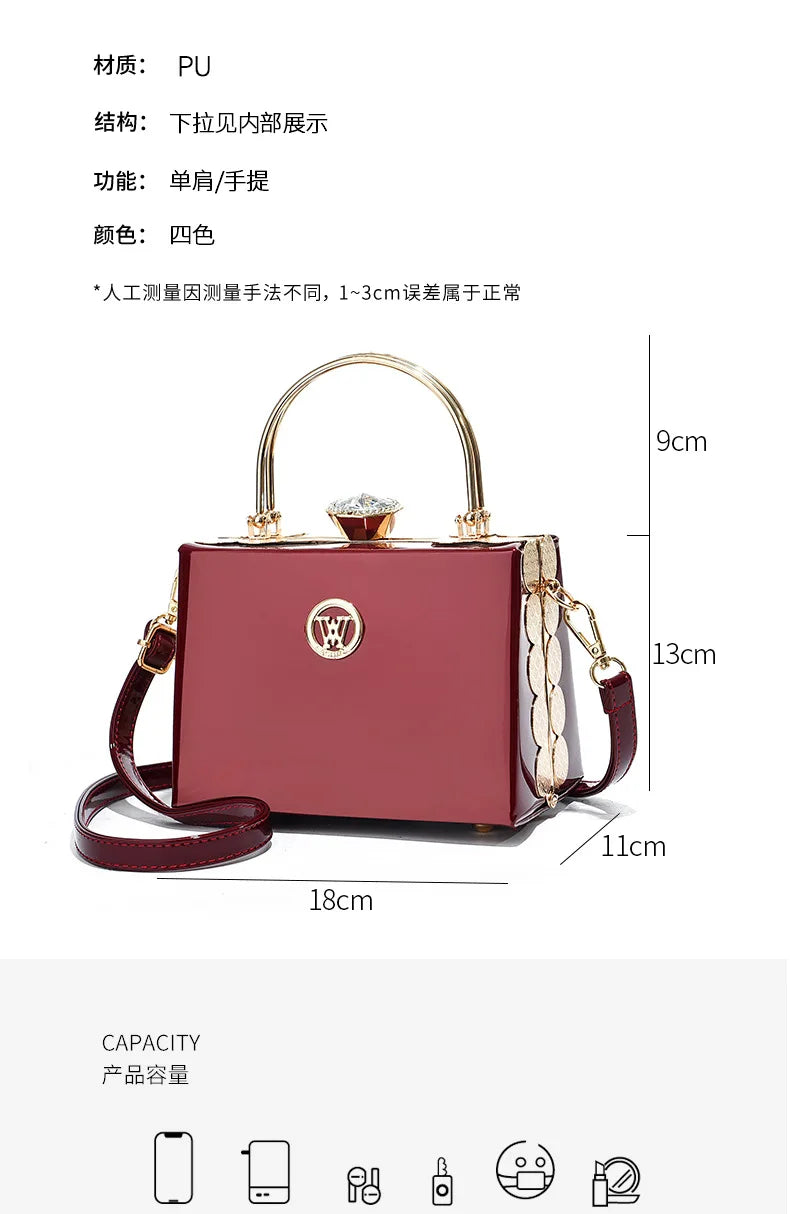 Quality Luxury Lady Messenger Bag Diamond Ladies Handbags Patent Leather Ladies Shoulder Bag Ladies Clutches Wedding Party Bags
