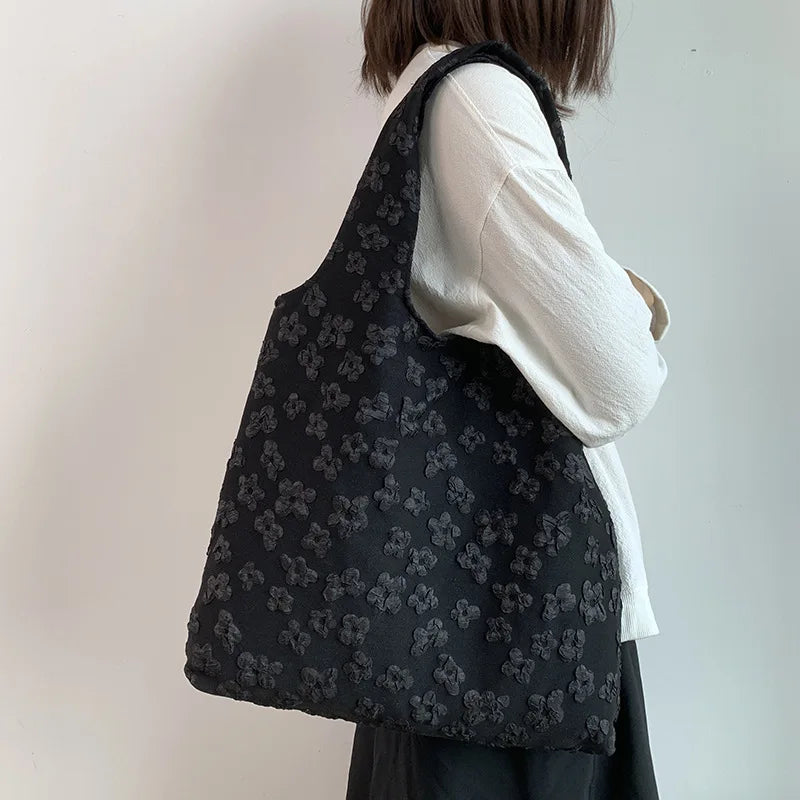 Ladies Vest Lace Canvas Bag Design Tote Bag Simple Fairy Flower Lace Shoulder Bag Tote Bag Capacity Ladies Shopping Bag