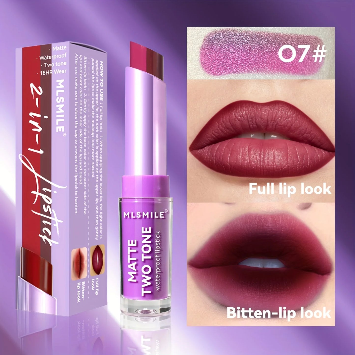 Lipstick with Two Tones, Hydrating & Shimmer Lipstick, Matte Gradient Color Long-Lasting Makeup Lipstick, Waterproof Lipstick