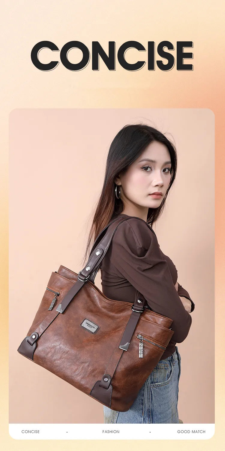 Large Handbags for Women Vintage Faux Leather Tote Bag Ladies Trend 2024 Designer Luxury Bag Black Brown Wine Red Blue Green New