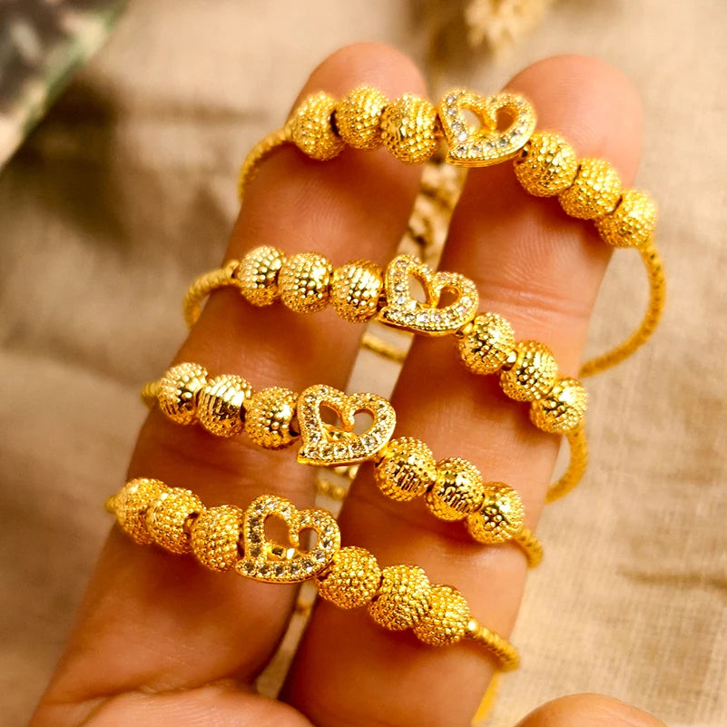 24K 4pcs Ethnic Gold Color Dubai Bangles Kids Bracelet Luxury Bracelet Dubai Bangles Child Jewelry Birthday Present