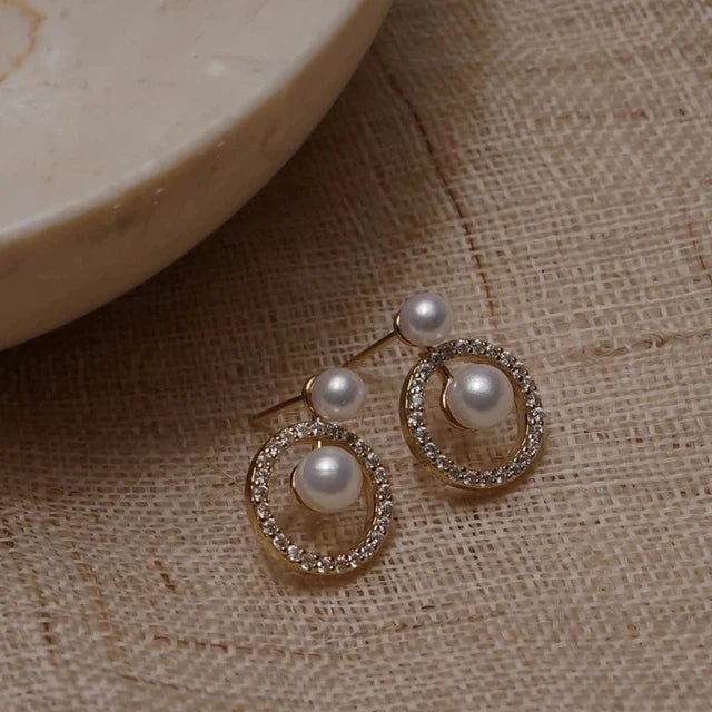 Upscale 14k Gold Jewelry Real Gold Earrings Zircon Pearl Twist Luxury Stud Earrings for Women Brincos Pendientes Bijoux