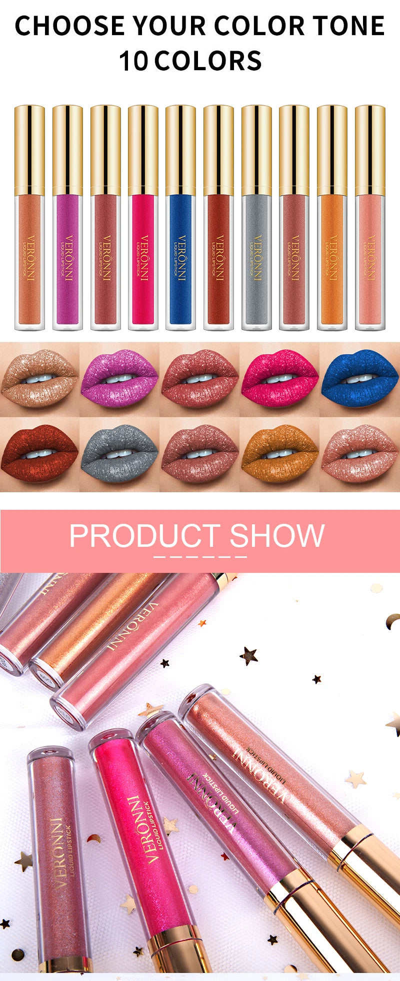 15 Color Glitter Liquid Lipsticks Shimmer Shiny Lipgloss Pearlescent Lip Tint Waterproof Long Lasting Matte Diamond Lips Glaze