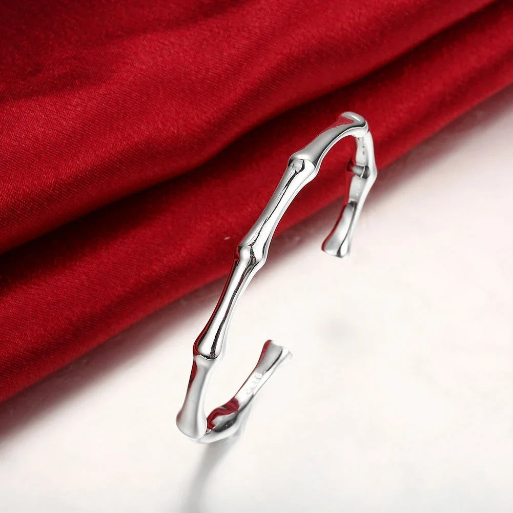 Hot 925 Sterling Silver Bamboo Joint Bangles Bracelets for Women Elegant Adjustable Fine Lady Jewelry Fashion Wedding Party