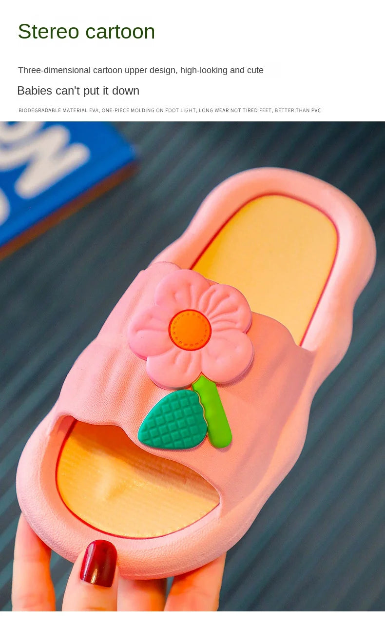 2024 Summer New Cartoon Girl Slippers Soft Sole Home Shoes Anti Slip Sandals Flower Kid Shoes Flip Flops