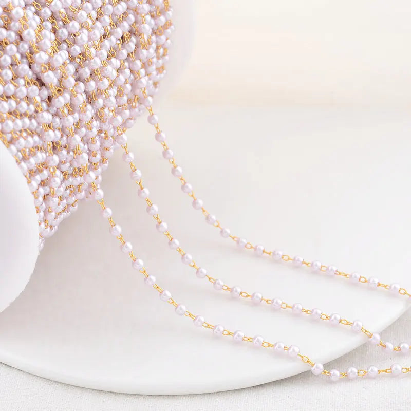18k Gold Color Plated 3MM Artificial pearl Chain for DIY handmade jewelry making fashion bracelet necklace chain