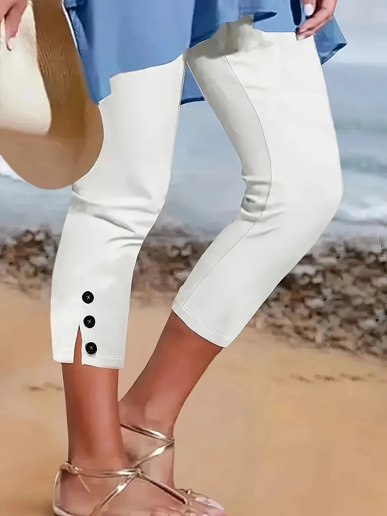 Ladies casual sweatpants, summer elastic waist stretch yoga pants ladies cropped pants.