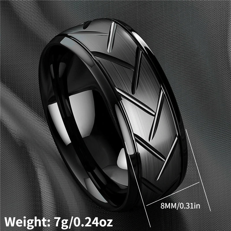 Fashion Stainless Steel Black Ring Stylish Simple Men's Black Wire Groove Tire Ring Artificial Jewelry Lover Gift
