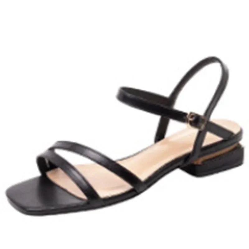 Sandals Ladies Square Heel Elegant Summer Slippers Gladiator Leather Ladies Slippers Fashion Ladies Sandals