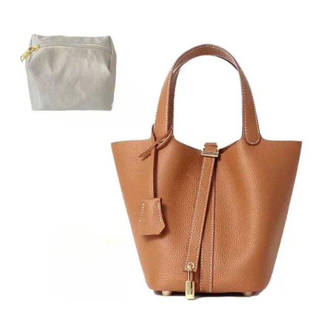 Ladies Handbag Female Bucket Bag Basket Shoulder Bag Travel BagLeather Bucket BagLarge Soft Leather Tote with Lock Daily