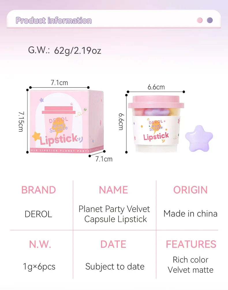 DEROL Matte Set Lipstick Capsule Lipstick Star Candy Mini Capsule Lipstick