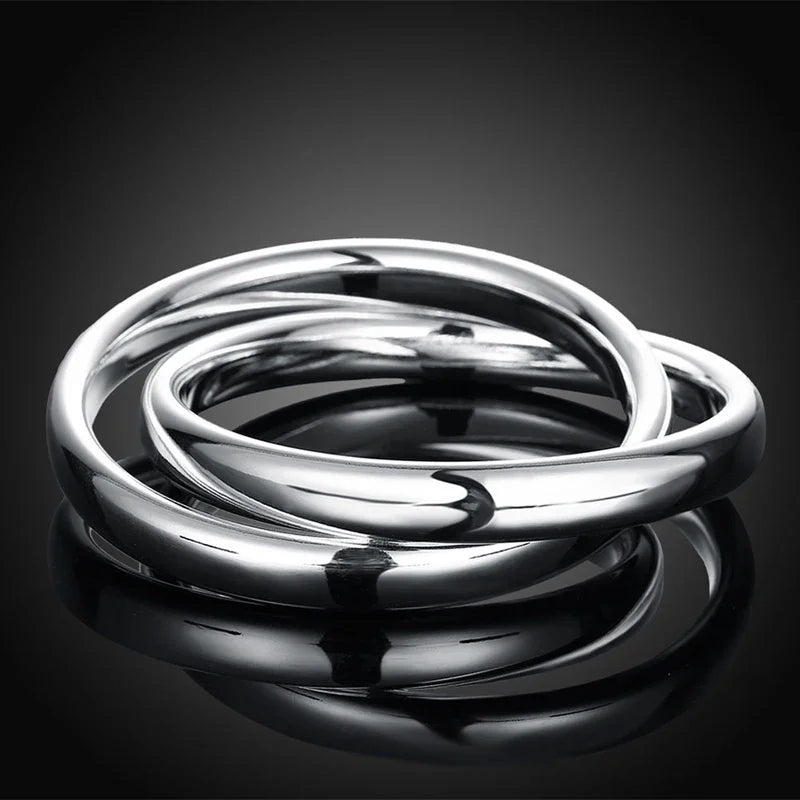 Aravant 925 Silver Double Circle Bangles For Women Men Fashion Jewelry
