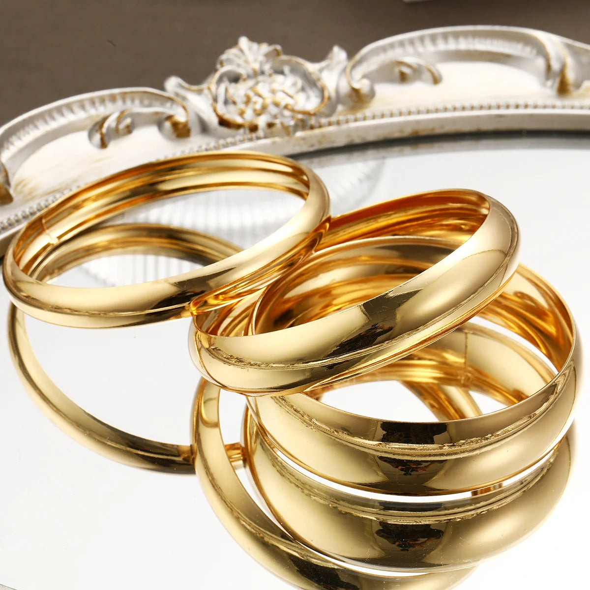 3 Pcs/Set Classic Gold Color Wide Bangles for Women Exaggerated Heavy Metal Big Bracelet Luxury Wedding Jewelry Accessories 2025