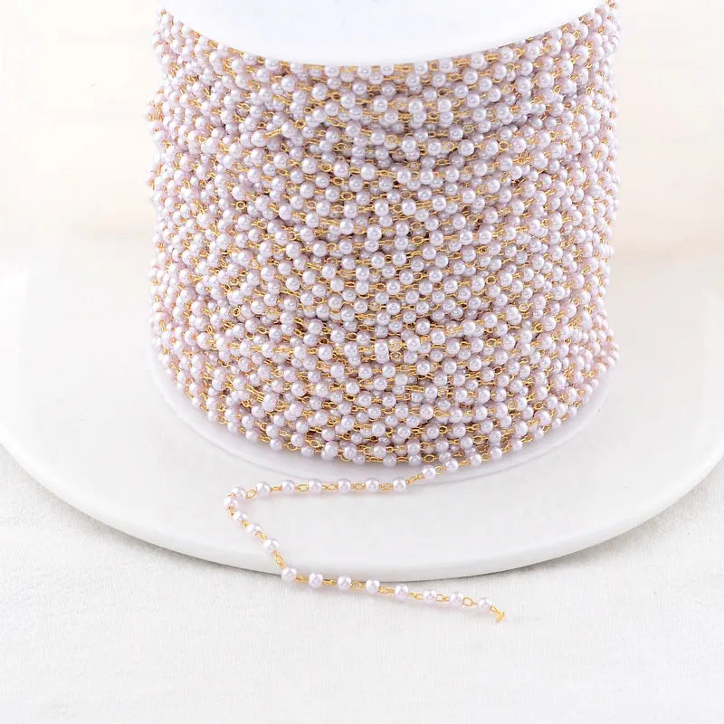 18k Gold Color Plated 3MM Artificial pearl Chain for DIY handmade jewelry making fashion bracelet necklace chain