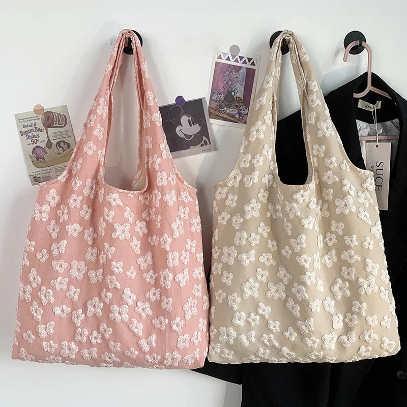 Ladies Vest Lace Canvas Bag Design Tote Bag Simple Fairy Flower Lace Shoulder Bag Tote Bag Capacity Ladies Shopping Bag