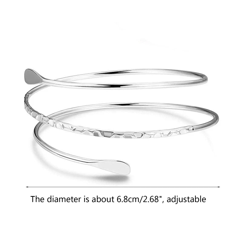 Upper Arm Bracelet Metal Coil Swirl Spiral Shape Armband Cuff Fashion Simple Arm Bangle Armlet Adjustable for Women Girl