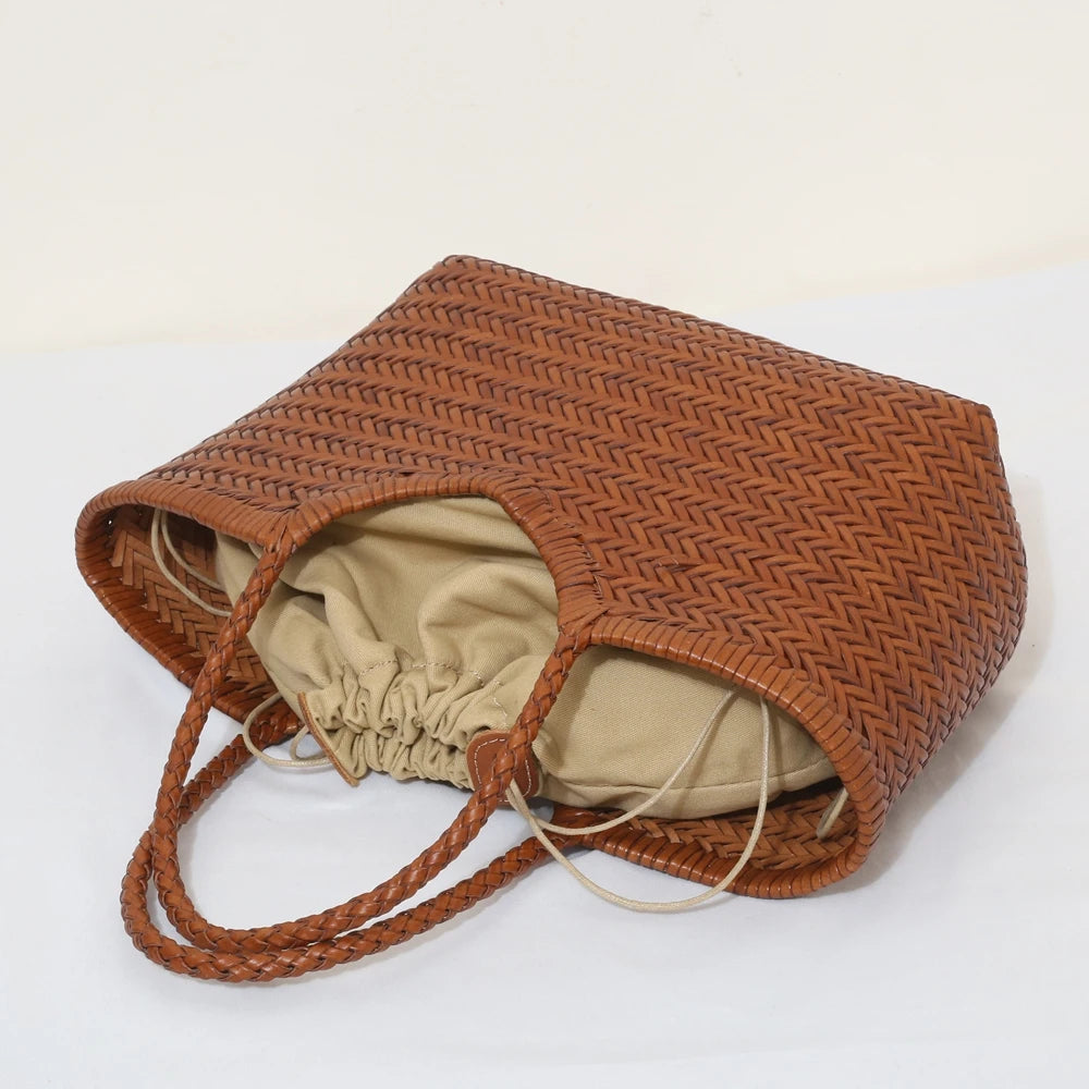 Handbags Women's Genuine Leather Shoulder Bag Weaving Casual Shopping Bag Vintage Big Tote Purse Cowhide Cross Hand Bags Lady