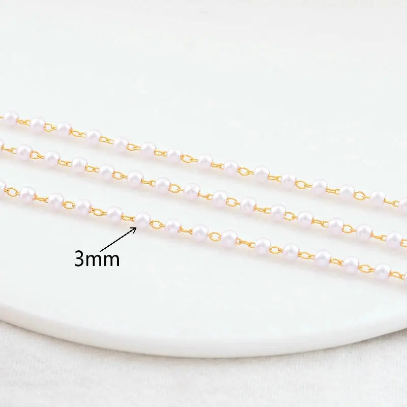 18k Gold Color Plated 3MM Artificial pearl Chain for DIY handmade jewelry making fashion bracelet necklace chain