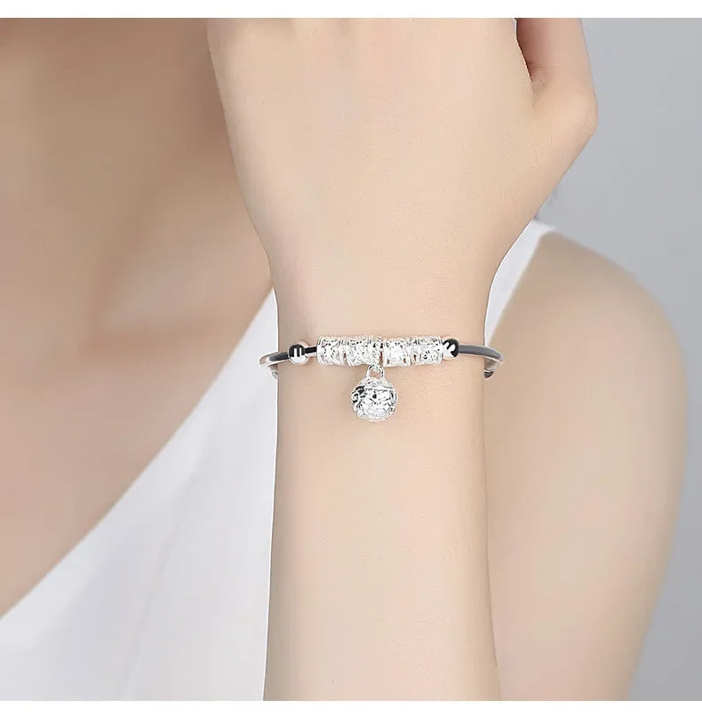 2024 Fashion Women Jewelry Gift Charm Artificial Stone Bangle Cuff Bracelet Ball Bell Pendants Sliver 925 Sterling Silver