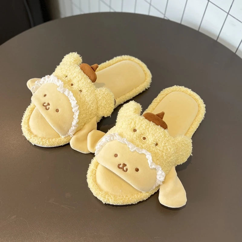Sanrio Lovely Anime Slippers Kuromi My Melody Pom Pom Purin Cinnamoroll Indoor Home Shoes Cartoon Women Girl Slippers Flat