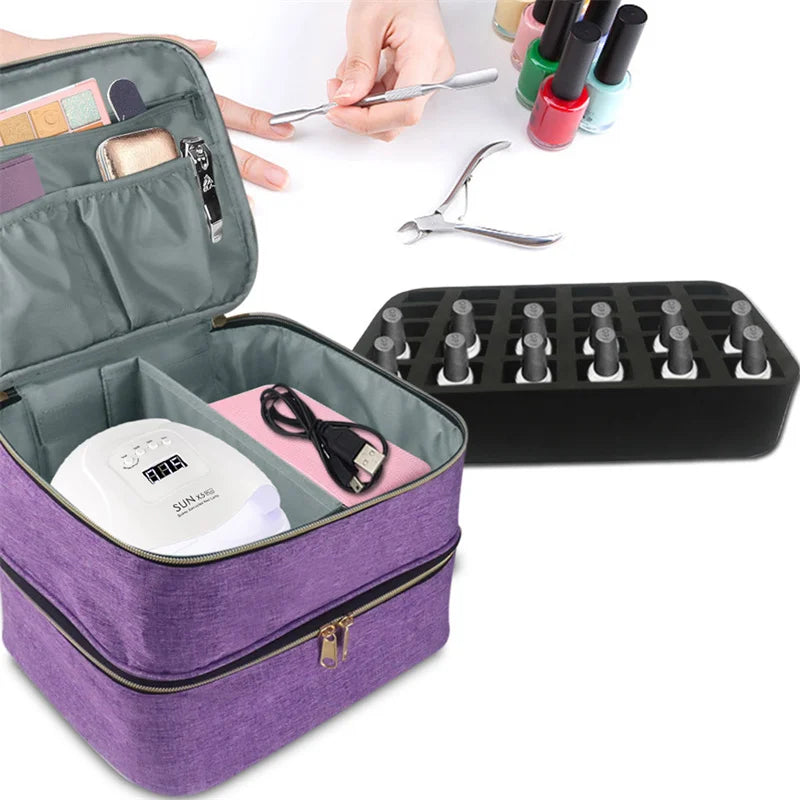 Portable 30 Bottles Nail Dryer Organizer Box Essential Oil Case Handbag Nail Polish Storage Bag Cosmetic Nailpolish Organizer