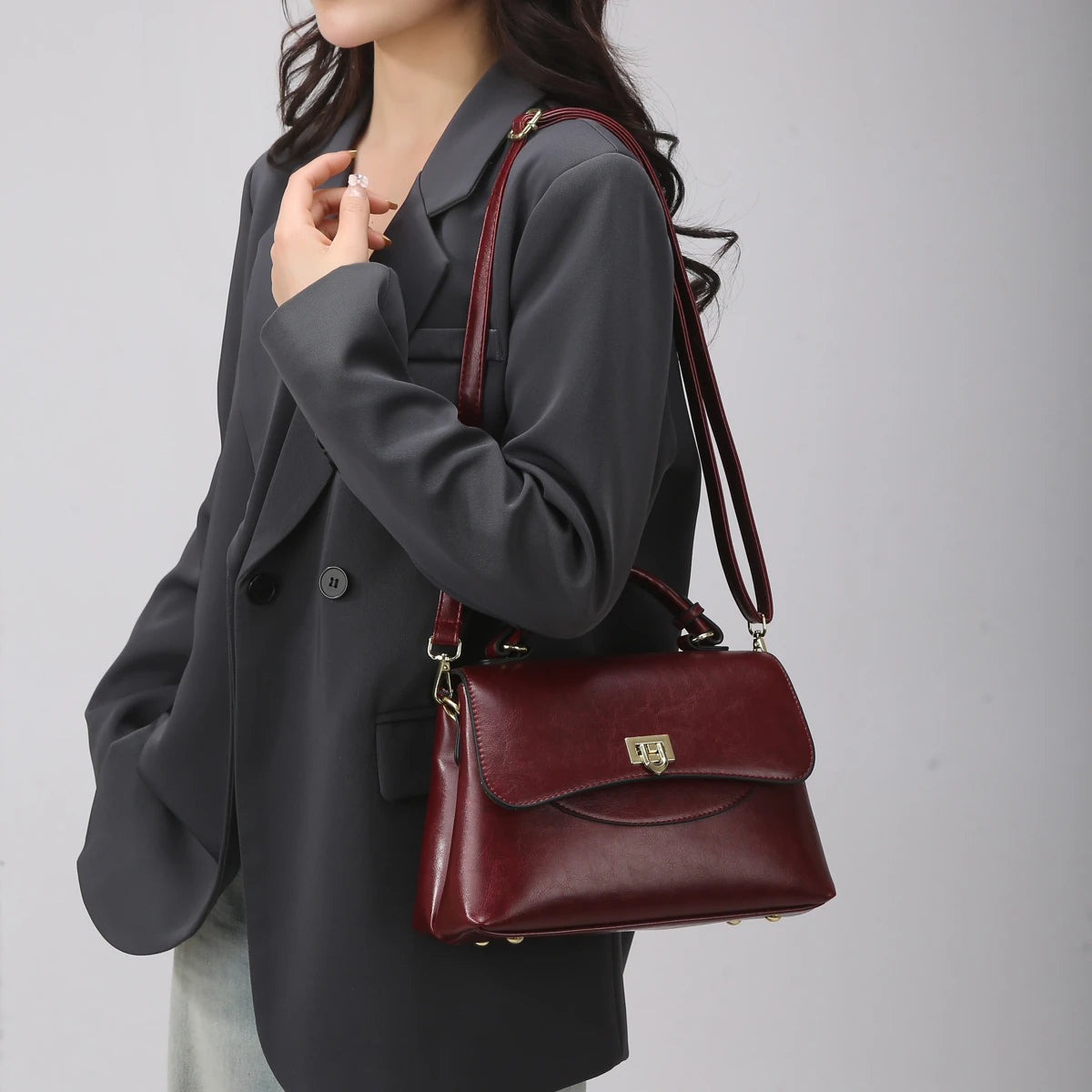 ladies handbags. Luxury 3-Piece PU Leather Women's Bag Set - Shoulder/Crossbody/Tote, Waterproof & Durable, Multi-Color Options