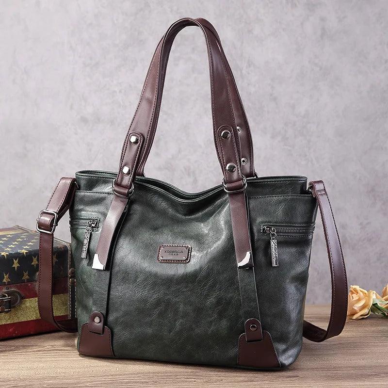 Large Handbags for Women Vintage Faux Leather Tote Bag Ladies Trend 2024 Designer Luxury Bag Black Brown Wine Red Blue Green New