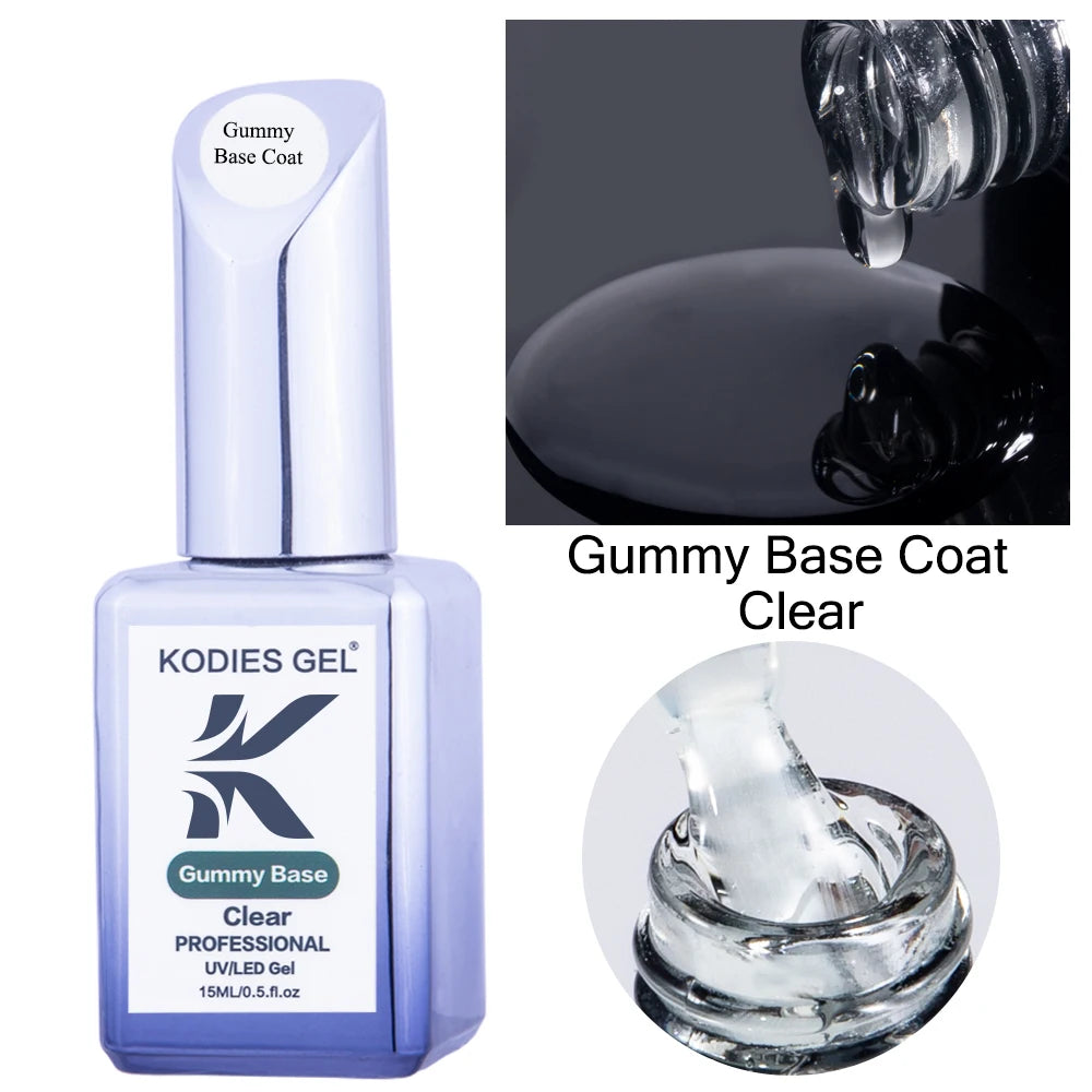 KODIES GEL 2024 Gummy Base Gel Nailpolish 15ML UV Semi Permanent Thicker Strong Hold Base Coat Primer Clear Nail Art Supplies