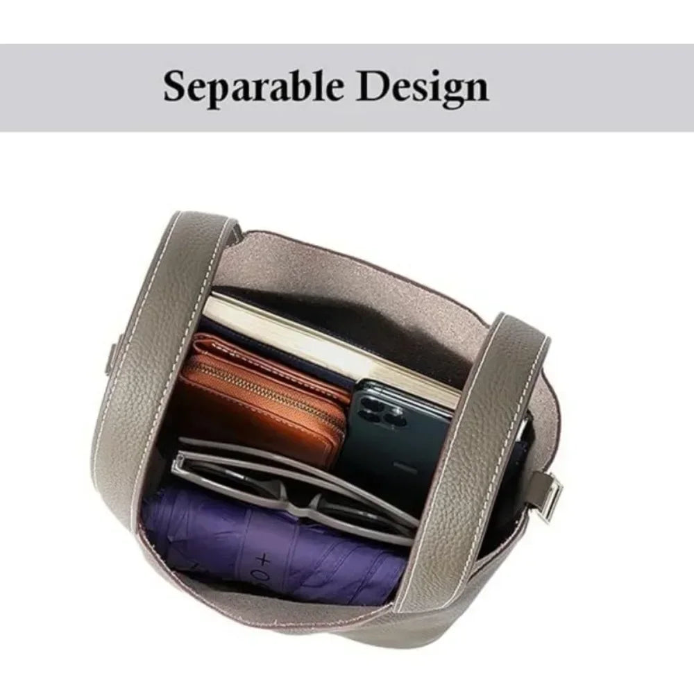 Ladies Handbag Female Bucket Bag Basket Shoulder Bag Travel BagLeather Bucket BagLarge Soft Leather Tote with Lock Daily