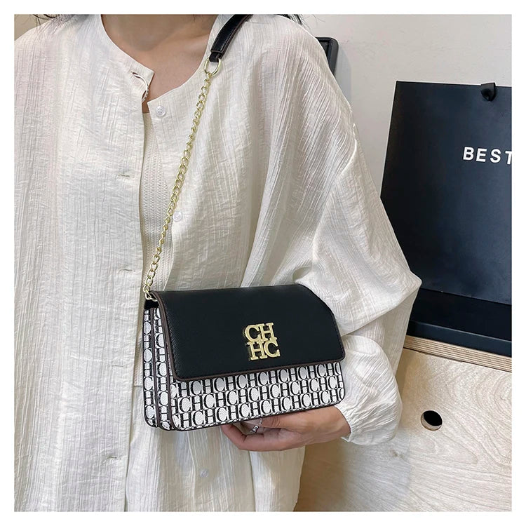 CH Multi Embossed Ladies Handbag Classic Ladies Crossbody Bag Ladies Shoulder Bag Fashion Luxury Brand Pure Color Design