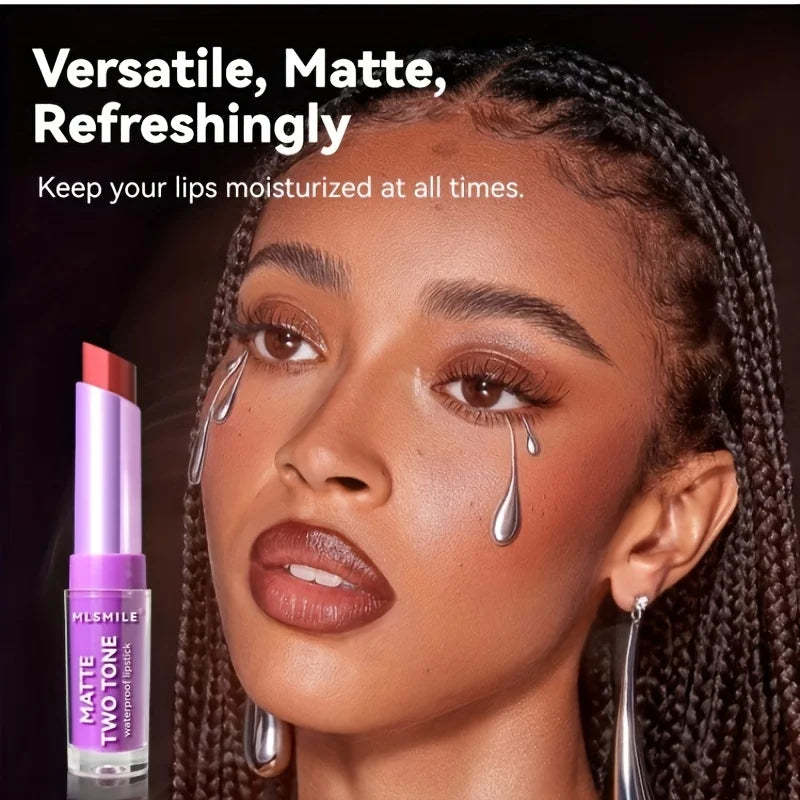 Lipstick with Two Tones, Hydrating & Shimmer Lipstick, Matte Gradient Color Long-Lasting Makeup Lipstick, Waterproof Lipstick