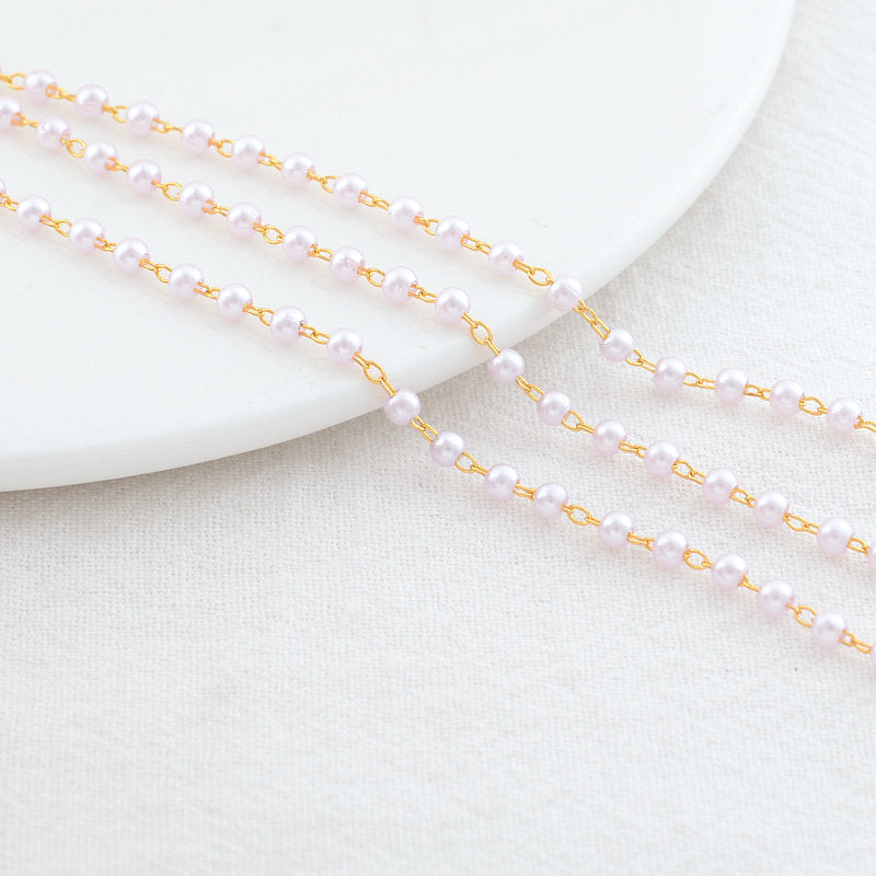 18k Gold Color Plated 3MM Artificial pearl Chain for DIY handmade jewelry making fashion bracelet necklace chain
