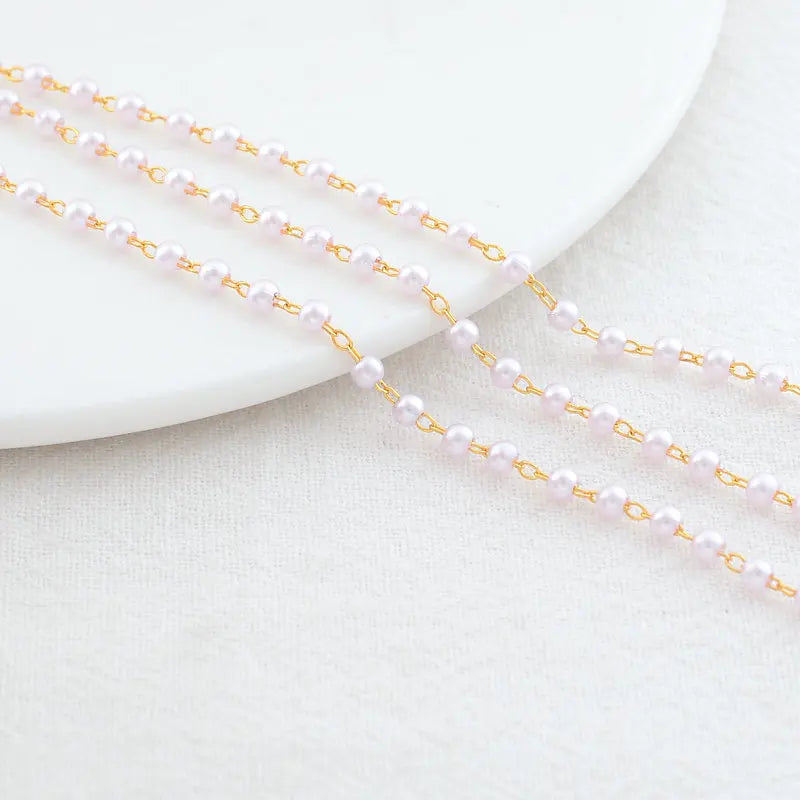 18k Gold Color Plated 3MM Artificial pearl Chain for DIY handmade jewelry making fashion bracelet necklace chain