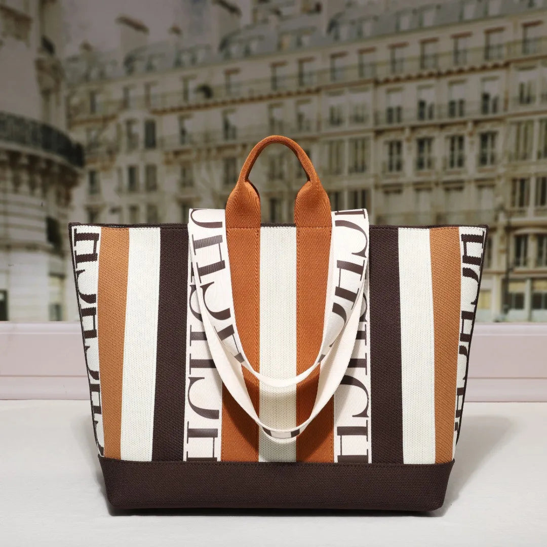 CH Classic Ladies Crossbody Bag Large Capacity Commuter Style Ladies Tote Bag Simple Stripe Design Ladies Shoulder Bag Letters