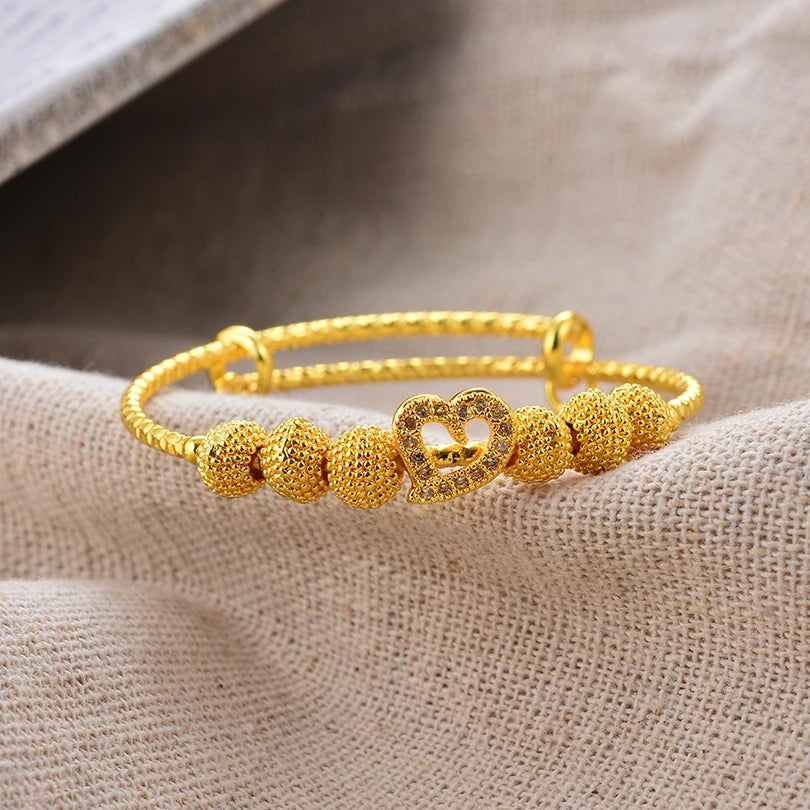Dubai Arab Heart Stone Gold Jewelry Gold Color Bangles Child Bbay Children's Bangles Bracelets Ethiopian Jewelry Bangles Gift