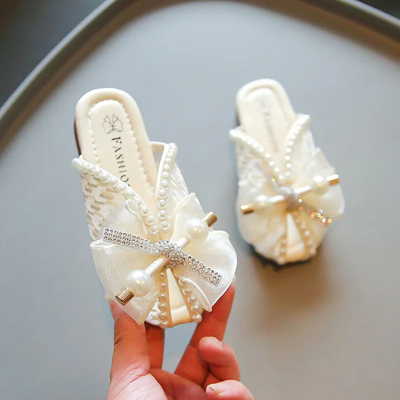 슬리퍼 Children's Slippers Summer New Bow Girl Princess Shoes Soft Sole Home Shoes Flat Kids Shoes Fashion Girl Slippers flip flops